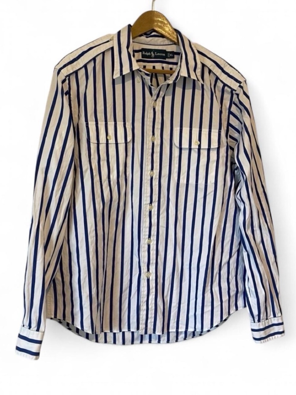 Ralph Lauren White Shirt with Blue Vertical Stripes